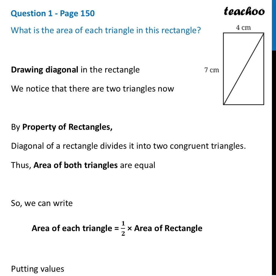 [Ganita Class 8] What is the area of each triangle in this rectangle? - Area of Rectangle and Square