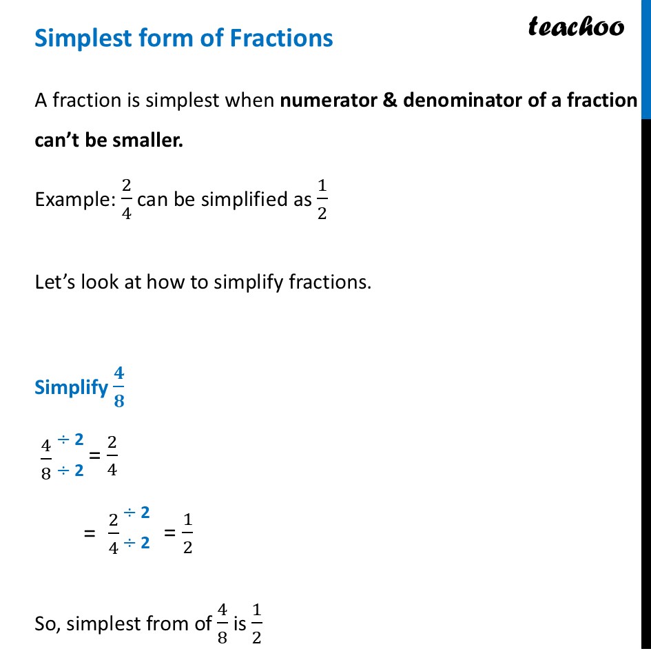 Simplest Form of Fractions - [Chapter 8 Class 7 Maths Revision] - Fractions - Quick Revision