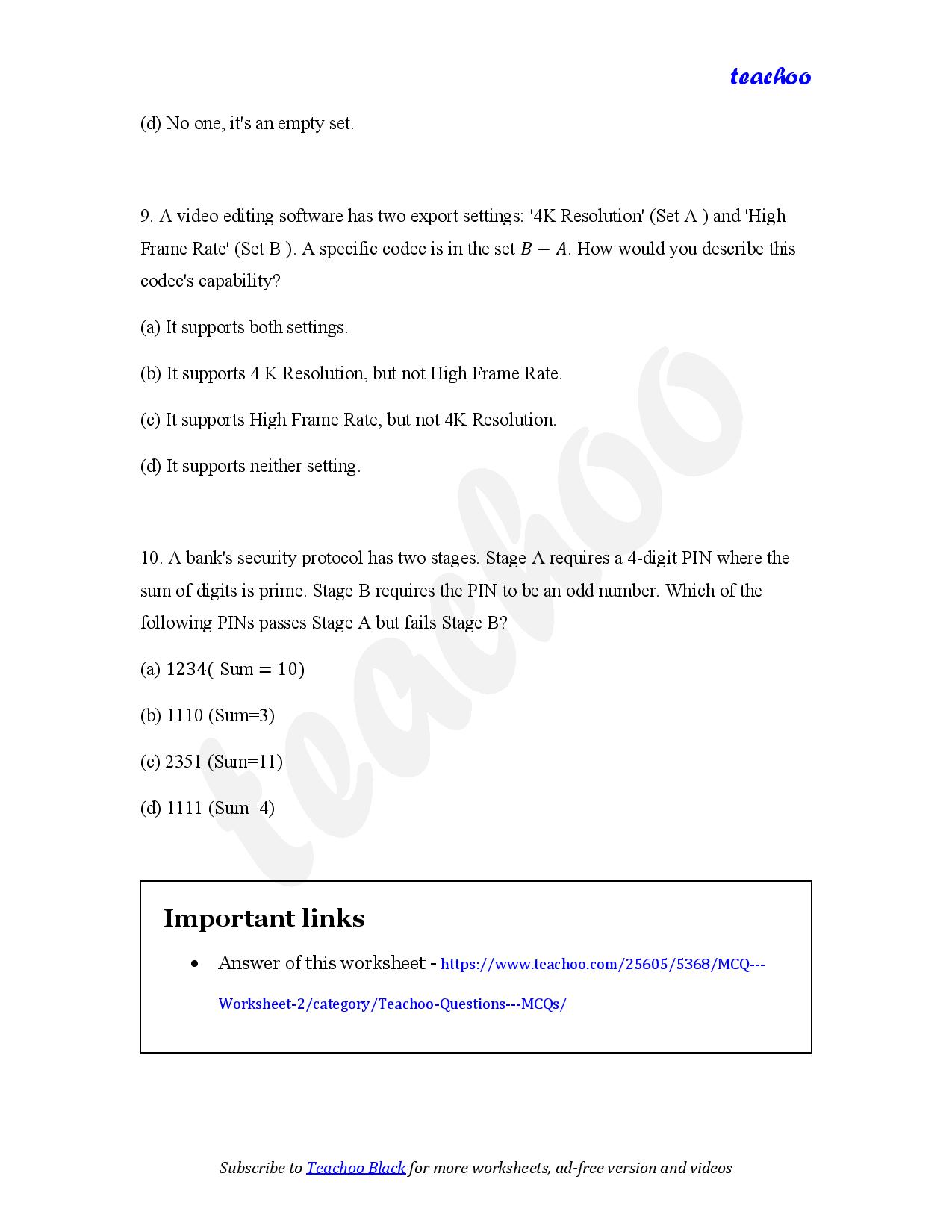 part 4 - MCQ - Worksheet 2 - Teachoo Questions - MCQs - Serial order wise - Chapter 1 Class 11 Sets