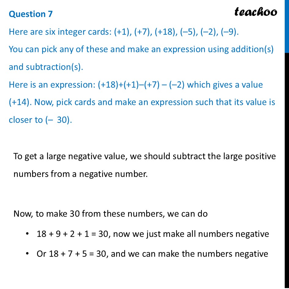 Here are six integer cards: (+1), (+7), (+18), (–5), (–2), (–9). - Figure it out - Page 265, 266