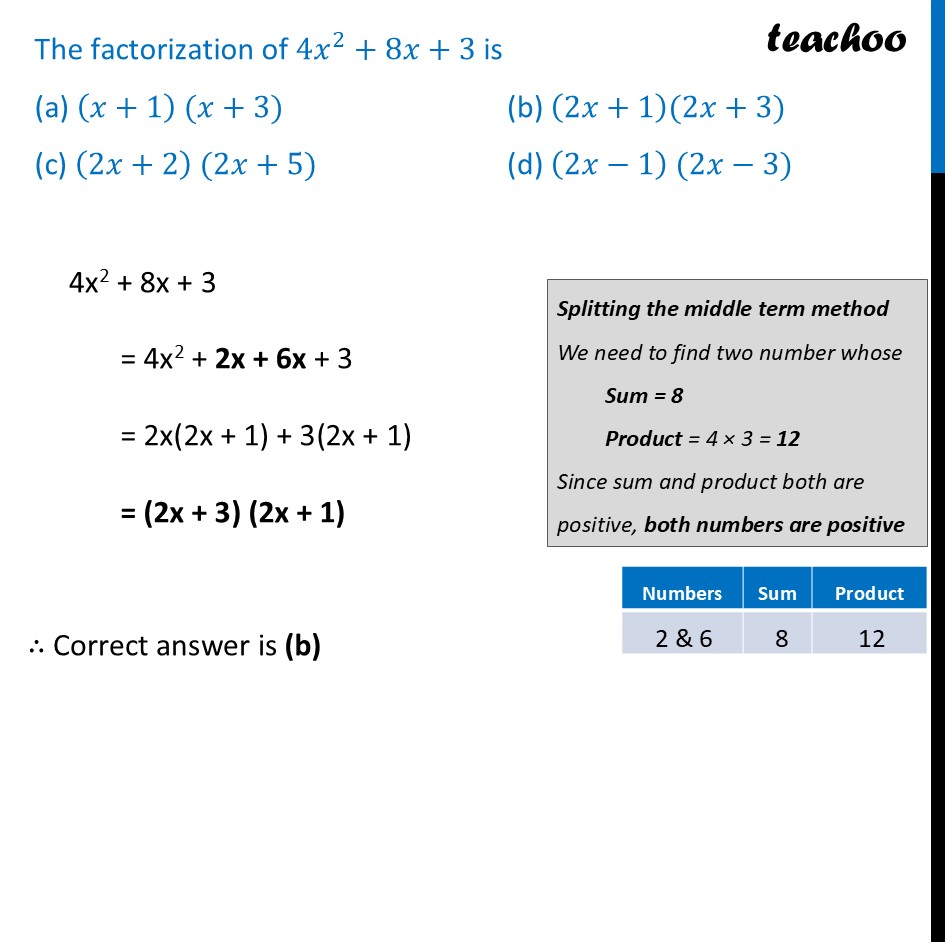 part 2 - Factorisation by Splitting the Middle term - Factorisation by Splitting the Middle term - Chapter 4 Class 9 - Exploring Algebraic Identities (Ganita Manjari I) - Class 9
