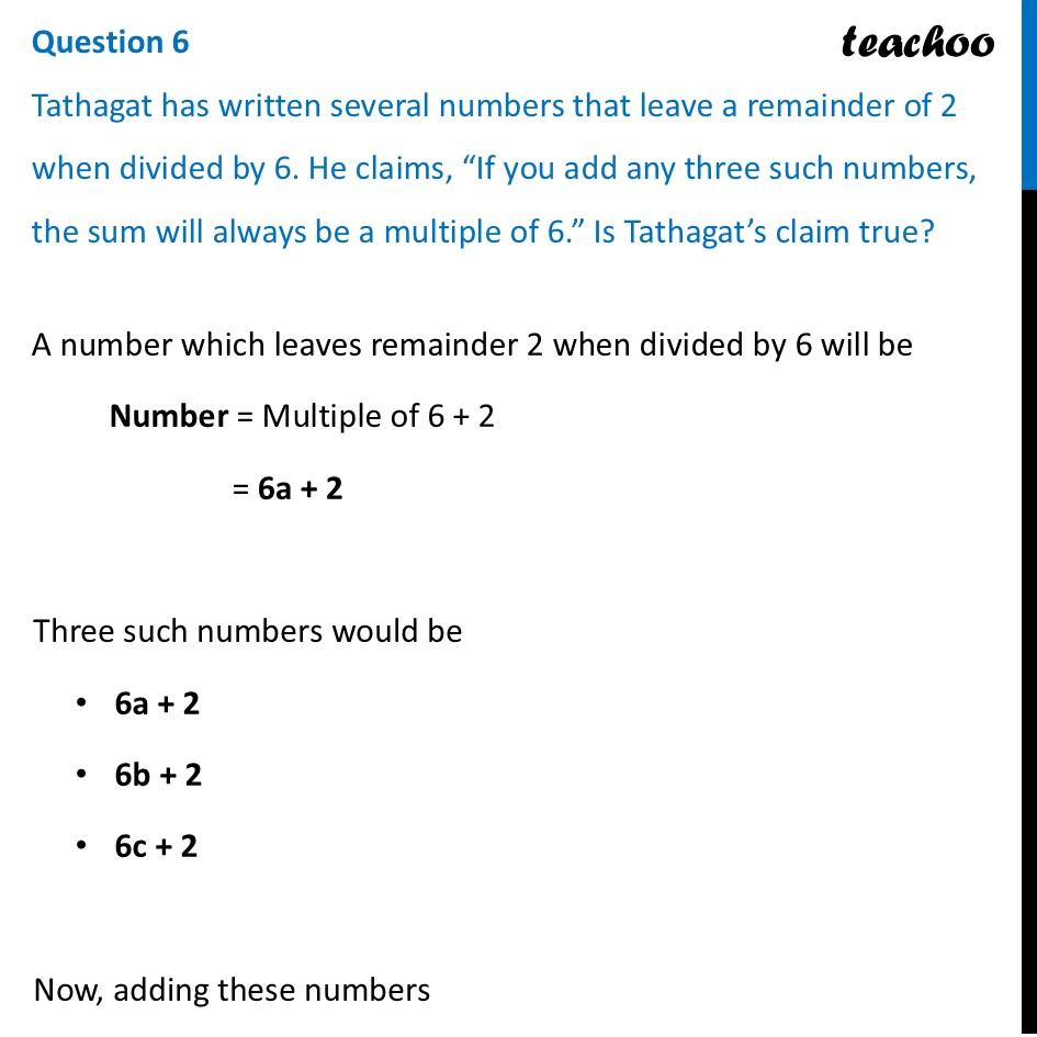 Tathagat has written several numbers that leave a remainder of 2 - Figure it out - Page 122, 123
