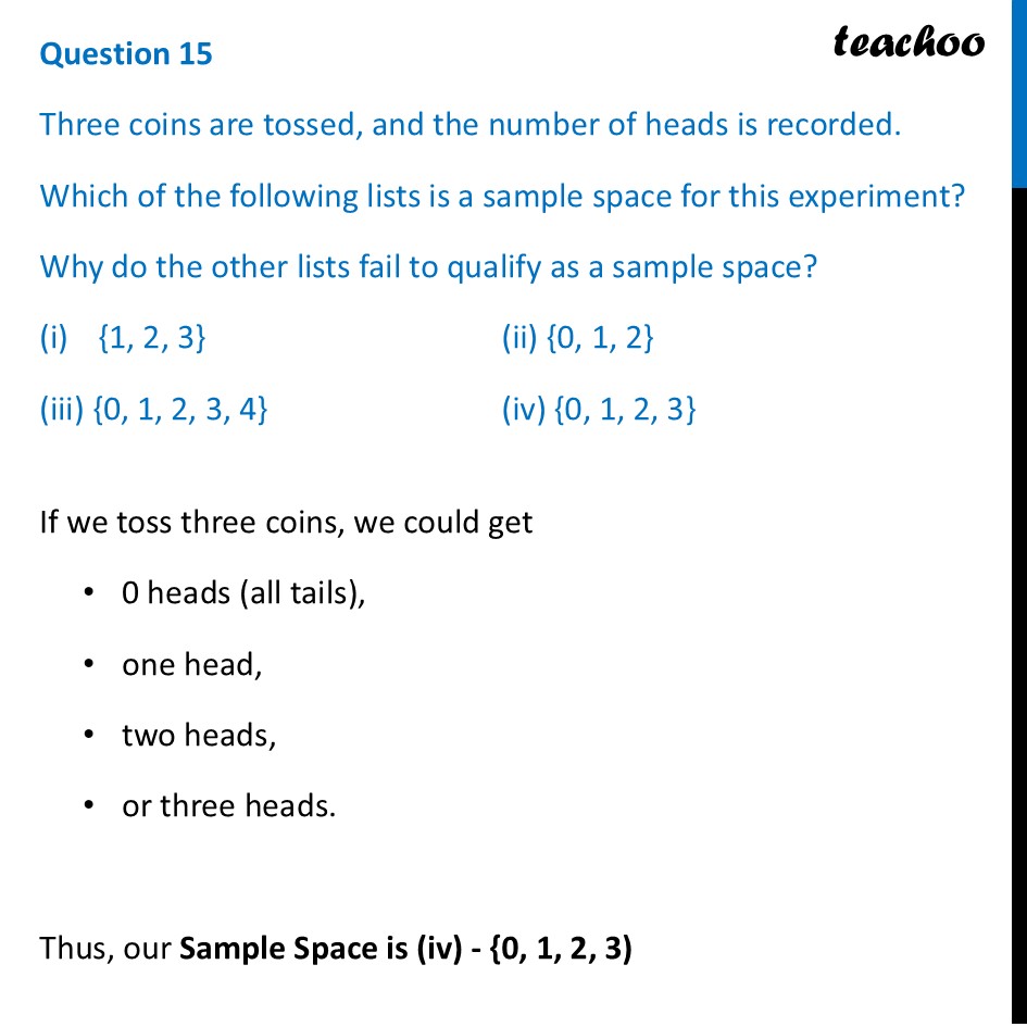 [Class 9] Three coins are tossed, and the number of heads is recorded. - End-of-Chapter Exercises