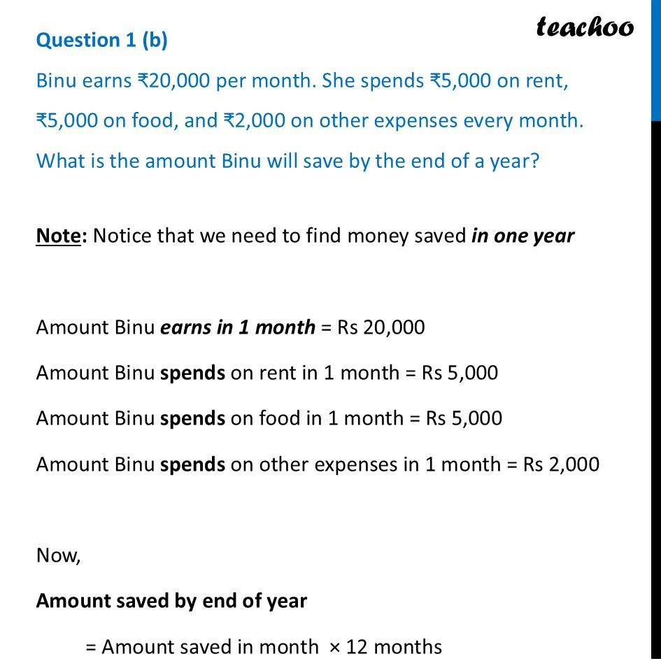 [Class 7 Maths] (b) Binu earns ₹20,000 per month. She spends ₹5,000 - Figure it out (Page 42, 43, 44)