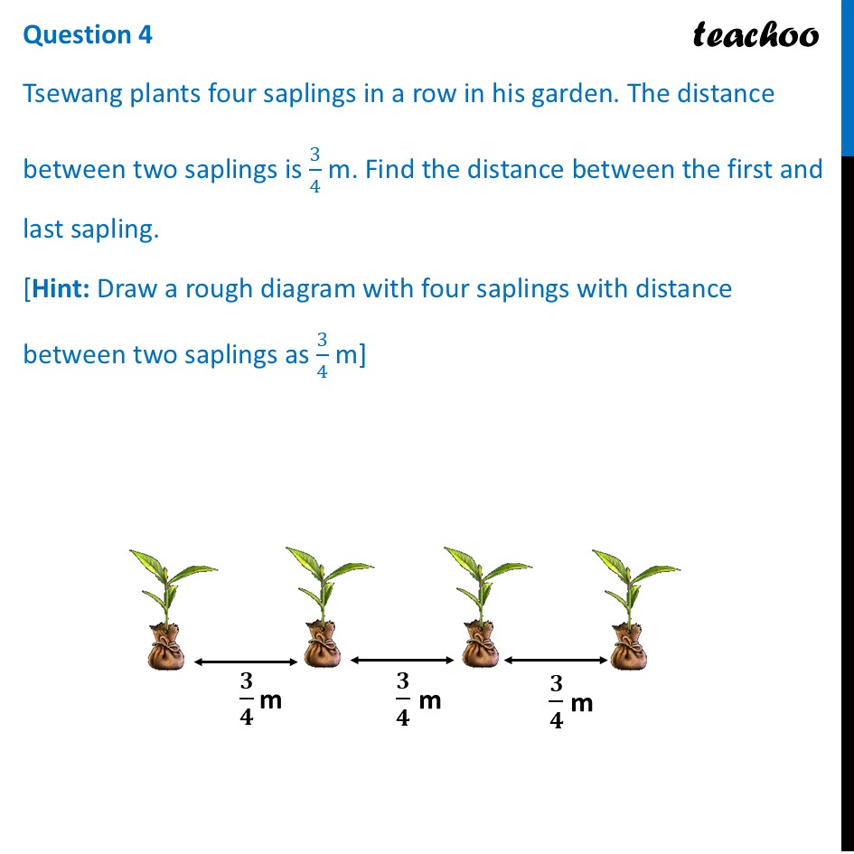 Tsewang plants four saplings in a row in his garden. The distance - Figure it out - Page 183, 184