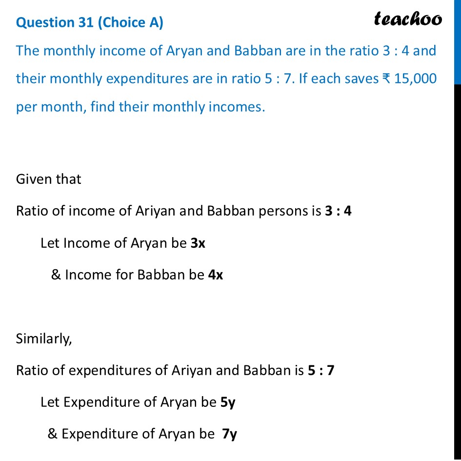 The monthly income of Aryan and Babban are in the ratio 3:4 and their - CBSE Class 10 Sample Paper for 2026 Boards - Maths Standard
