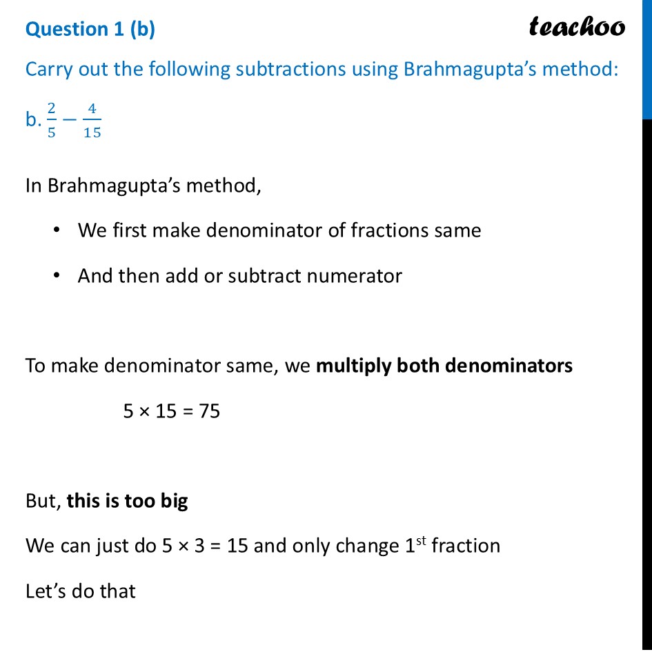 [Class 6] Subtract Fractions 2/5 – 4/15 Using Brahmagupta’s Method - Figure it out - Page 182