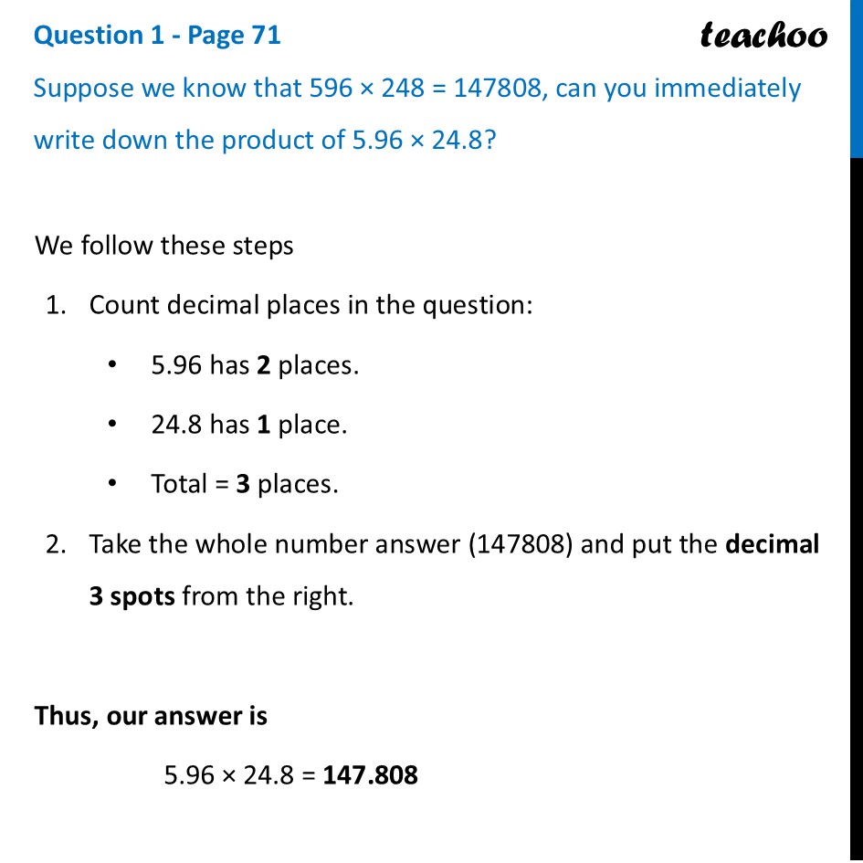[Class 7] Suppose we know that 596 × 248 = 147808, can you immediately - Decimal Multiplication