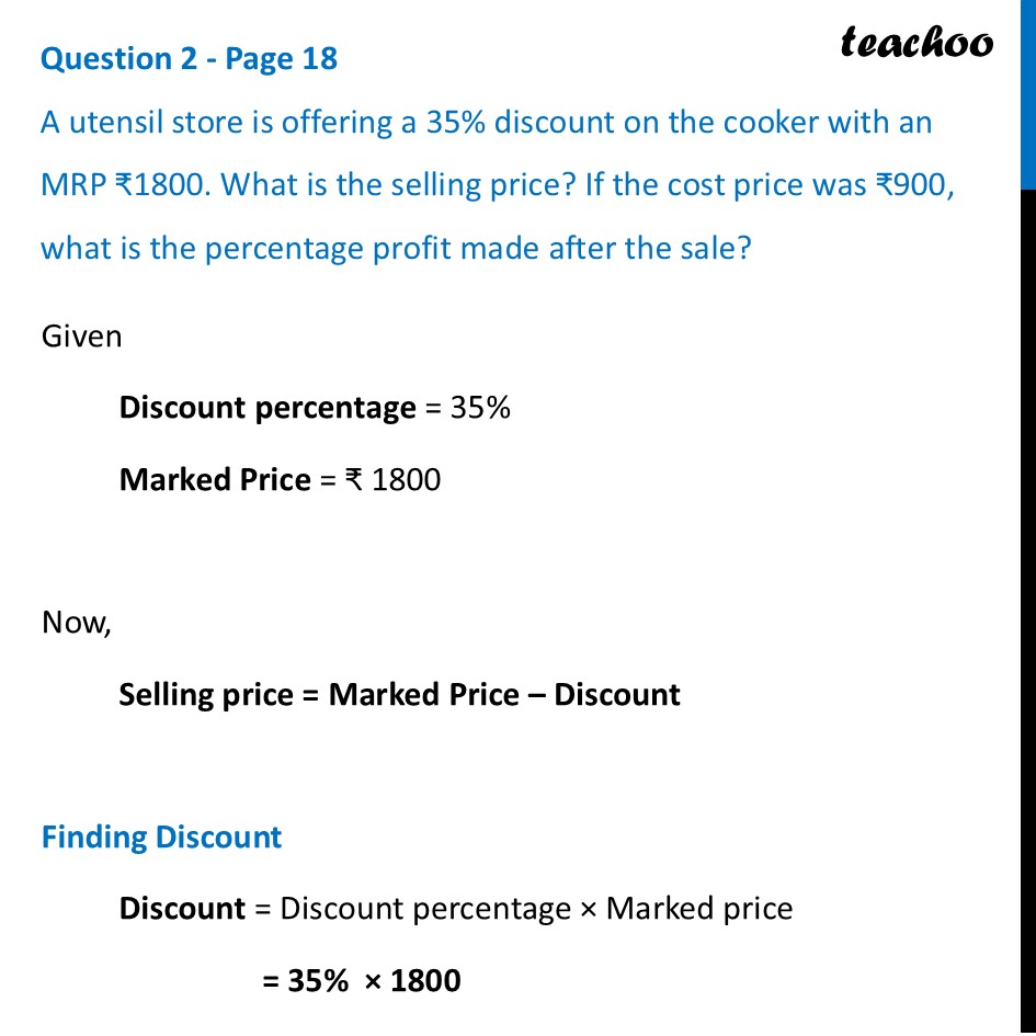 A utensil store is offering a 35% discount on the cooker with an MRP - Profit and Loss