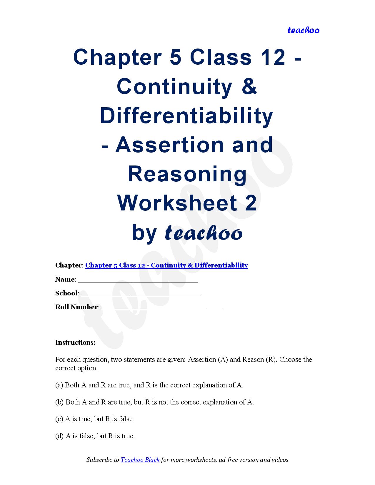 Chapter 5 Class 12 Maths - Assertion Reasoning Questions (with answer) - Teachoo Questions - Assertion Reasoning
