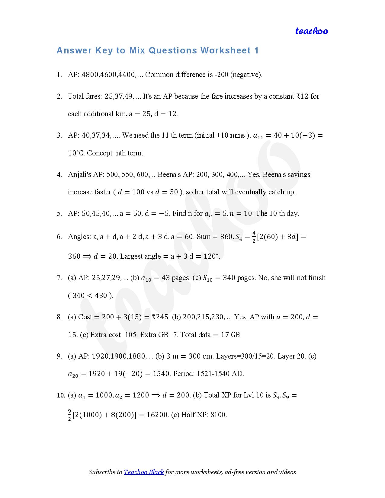 part 5 - Mix Questions - Worksheet 1 - Teachoo Questions - Mix - Serial order wise - Chapter 5 Class 10 Arithmetic Progressions