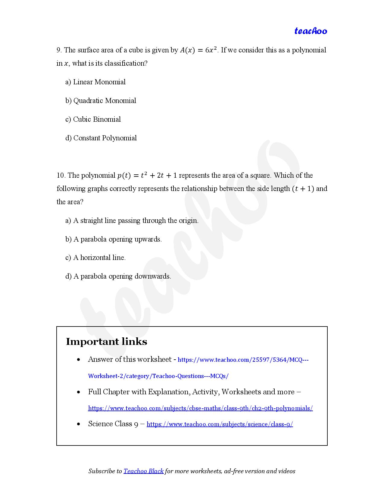 part 4 - MCQ - Worksheet 2 - Teachoo Questions - MCQs - Serial order wise - Chapter 2 Class 9 Polynomials