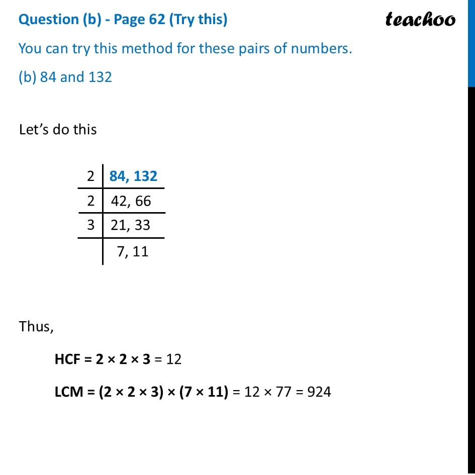 [Maths] You can try this method for these pairs of numbers 84 and 132 - Efficient Procedures for HCF and LCM