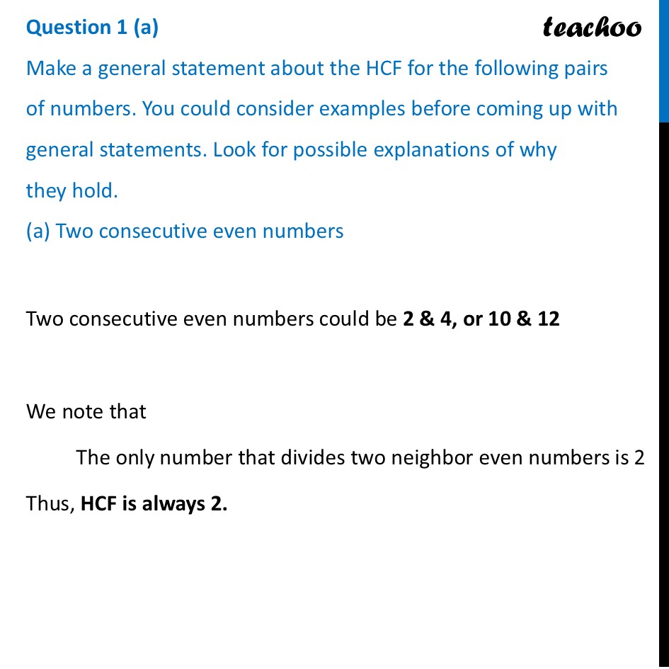 Make a general statement about the HCF for the following pairs of - Figure it out - Page 59