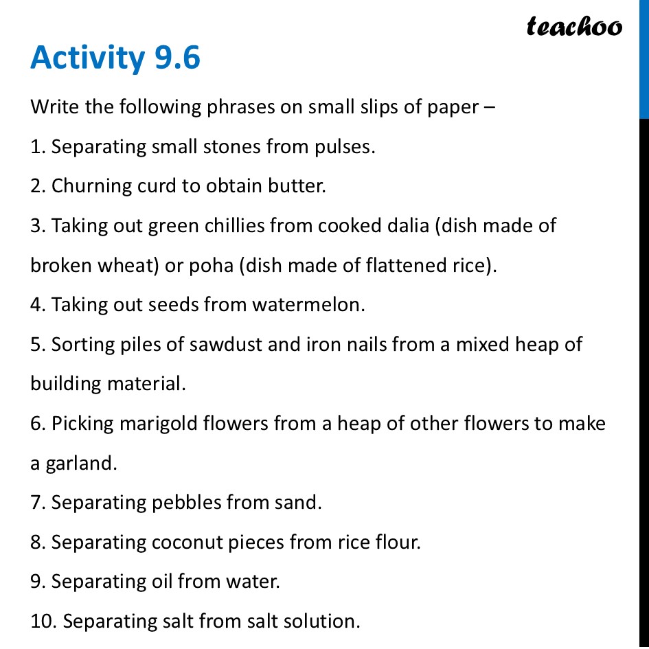part 2 - Summary of Different Methods - Concepts - Chapter 9 Class 6 - Methods of Separation in Everyday Life (Curiosity) - Class 6