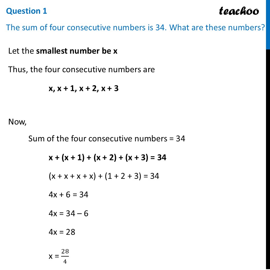 The sum of four consecutive numbers is 34. What are these numbers? - Figure it out - Page 122, 123