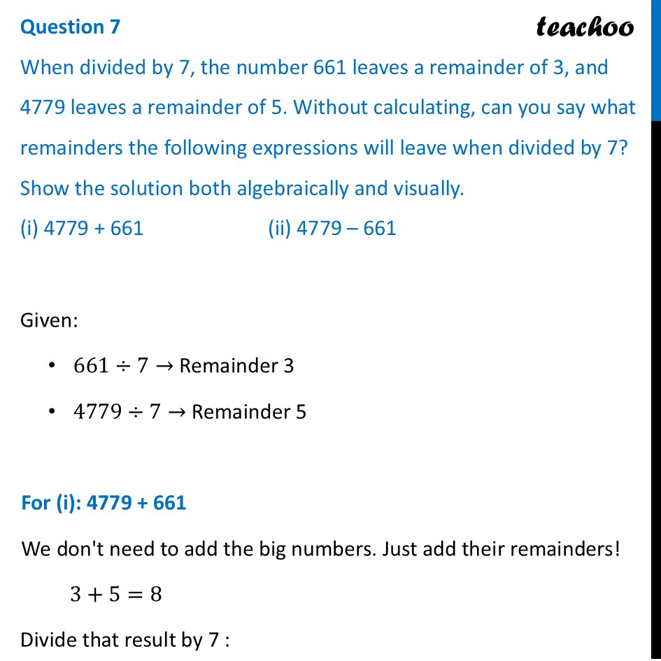 When divided by 7, the number 661 leaves a remainder of 3 and 4779 - Figure it out - Page 122, 123