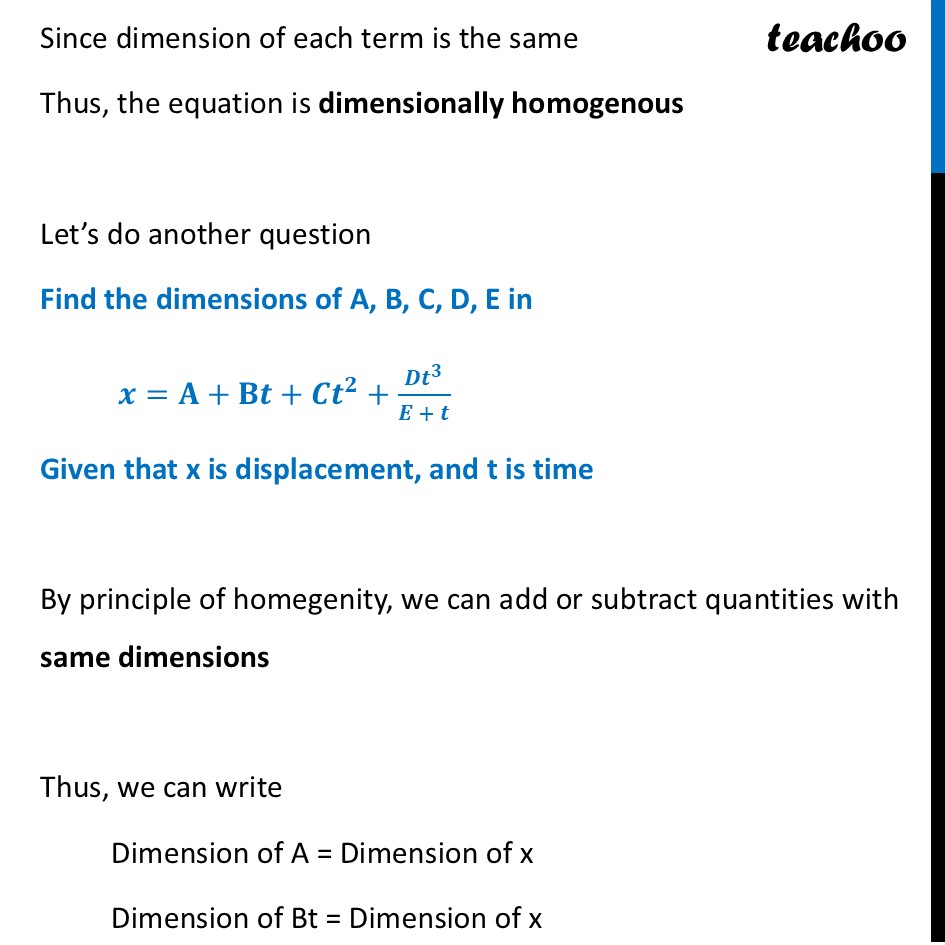 part 3 - Principle of Homogeneity of Dimensions - Concepts - Chapter 1 - Units and Measurement - Physics Class 11