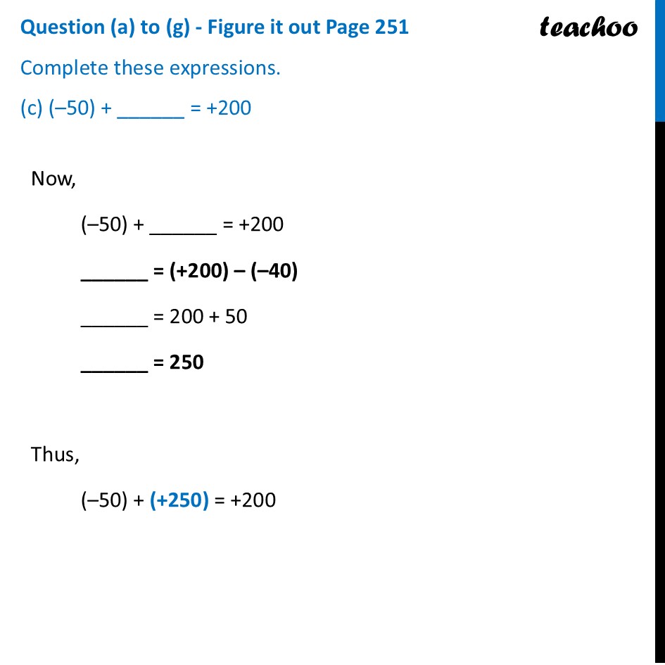 part 3 - Question (a) to (g) - Figure it out Page 251 - Adding and Subtracting Larger Numbers - Chapter 10 Class 6 - The other side of Zero (Ganita Prakash) - Class 6 (Ganita Prakash & Old NCERT)