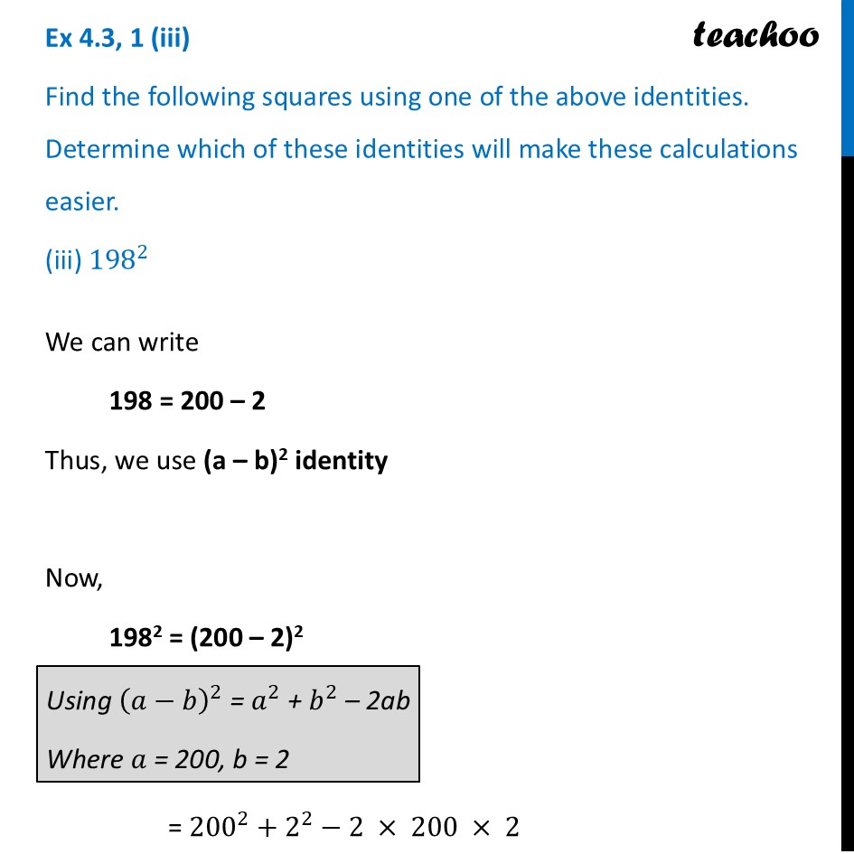 part 5 - Ex 4.3, 1 - Exercise Set 4.3 - Chapter 4 Class 9 - Exploring Algebraic Identities (Ganita Manjari I) - Class 9