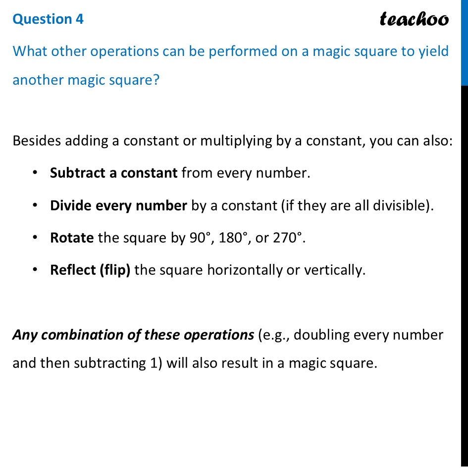 What other operations can be performed on a magic square to yield - Figure it out - Page 136