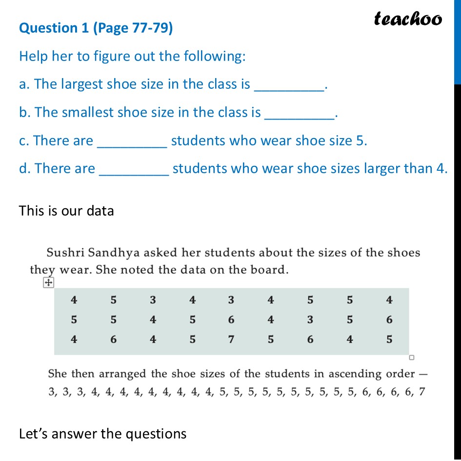 Help her to figure out the following: (a) The largest shoe size in - Figure it out (Page 77 to 79)
