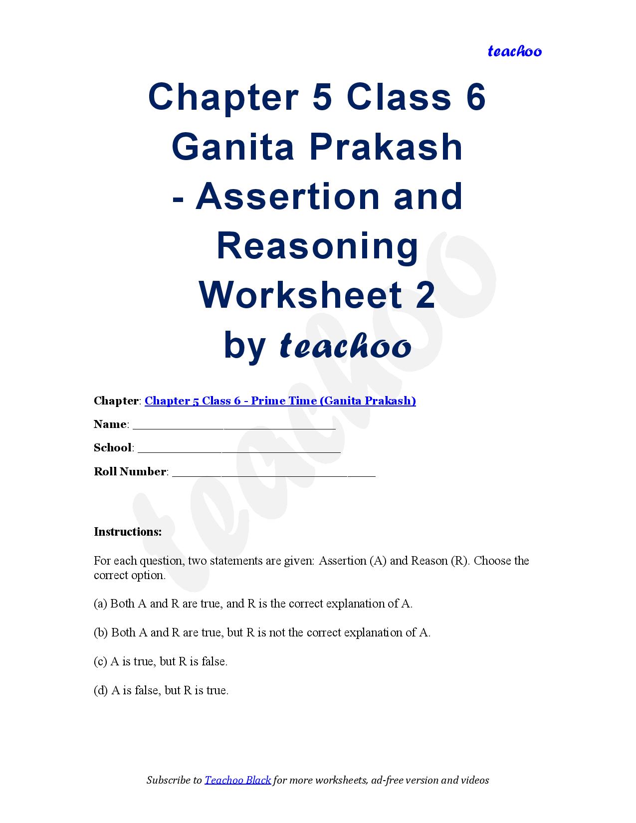 Class 6 Maths - Assertion Reasoning Questions Worksheet (with answer) - Teachoo Questions - Assertion Reasoning