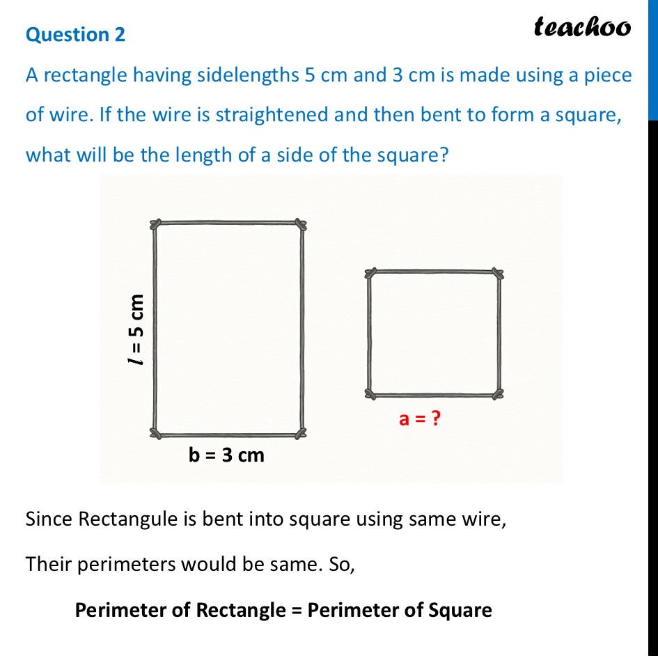 A rectangle having sidelengths 5 cm and 3 cm is made using a piece - Figure it out - Page 132