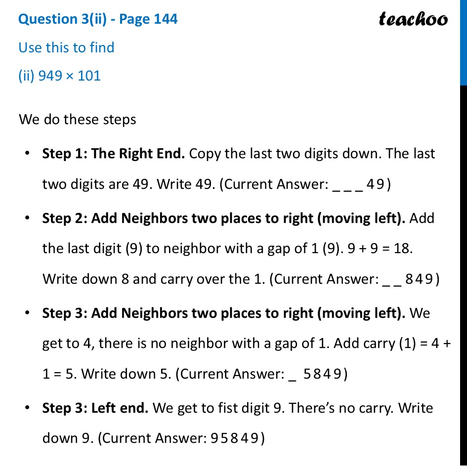part 2 - Question 3 - Page 144 - Fast Multiplications Using the Distributive Property - Chapter 6 Class 8 - We Distribute yet things Multiply (Ganita Prakash) - Class 8 (Ganita Prakash - 1, 2 & Old NCERT)