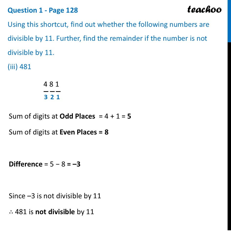 part 3 - Question 1 - Page 128 - Shortcut for Divisibility by 11 - Chapter 5 Class 8 - Number Play (Ganita Prakash) - Class 8 (Ganita Prakash - 1, 2 & Old NCERT)
