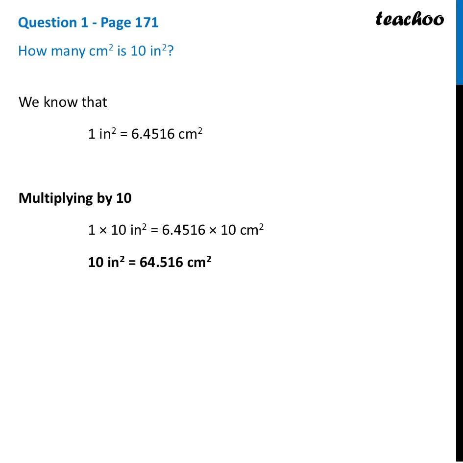 How many cm2 is 10 in2? [Chapter 7 Class 8 Ganita Prakash] - Teachoo - Areas in Real Life