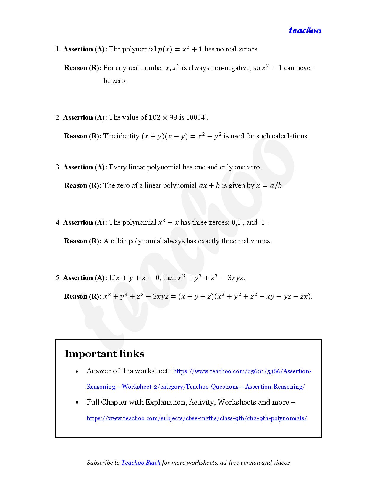 part 2 - Assertion Reasoning - Worksheet 2 - Teachoo Questions - Assertion Reasoning - Serial order wise - Chapter 2 Class 9 Polynomials