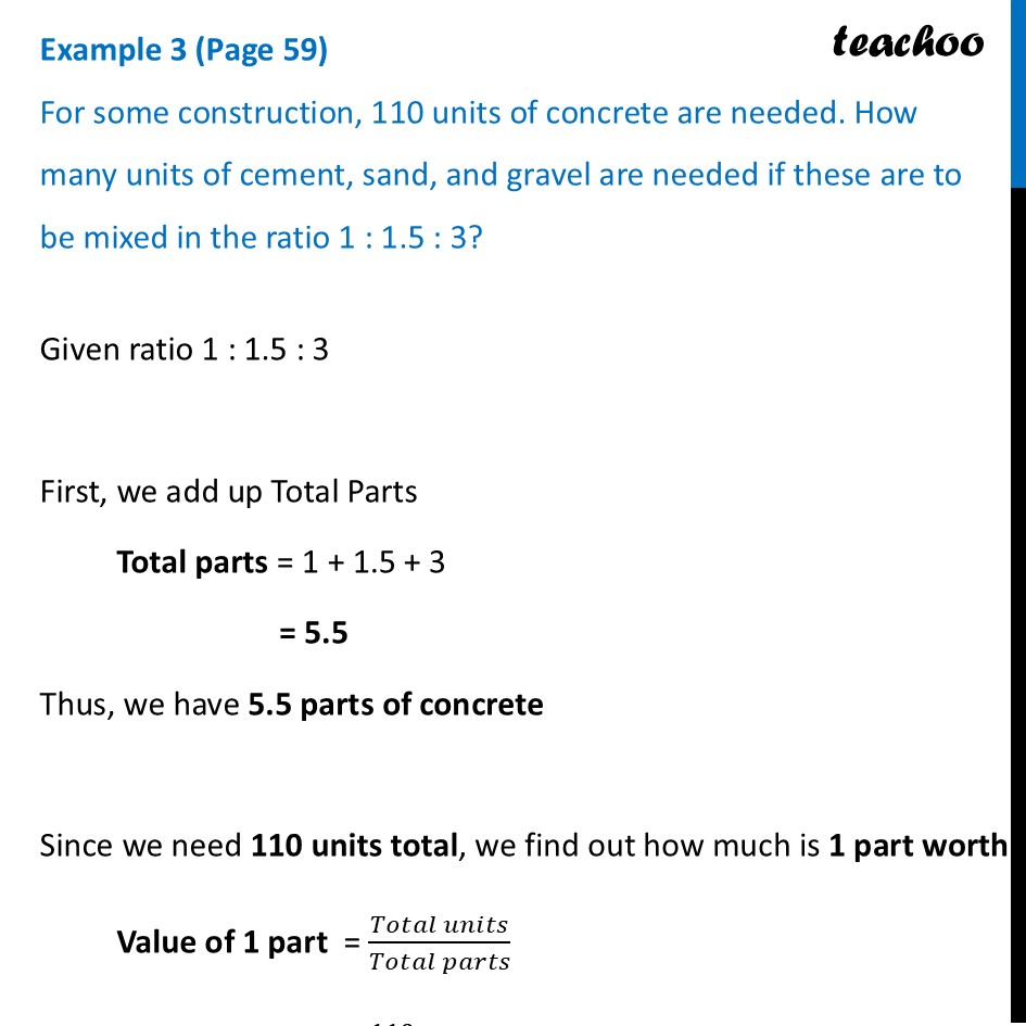 For some construction, 110 units of concrete are needed. How many - Dividing a Whole in a Given Ratio