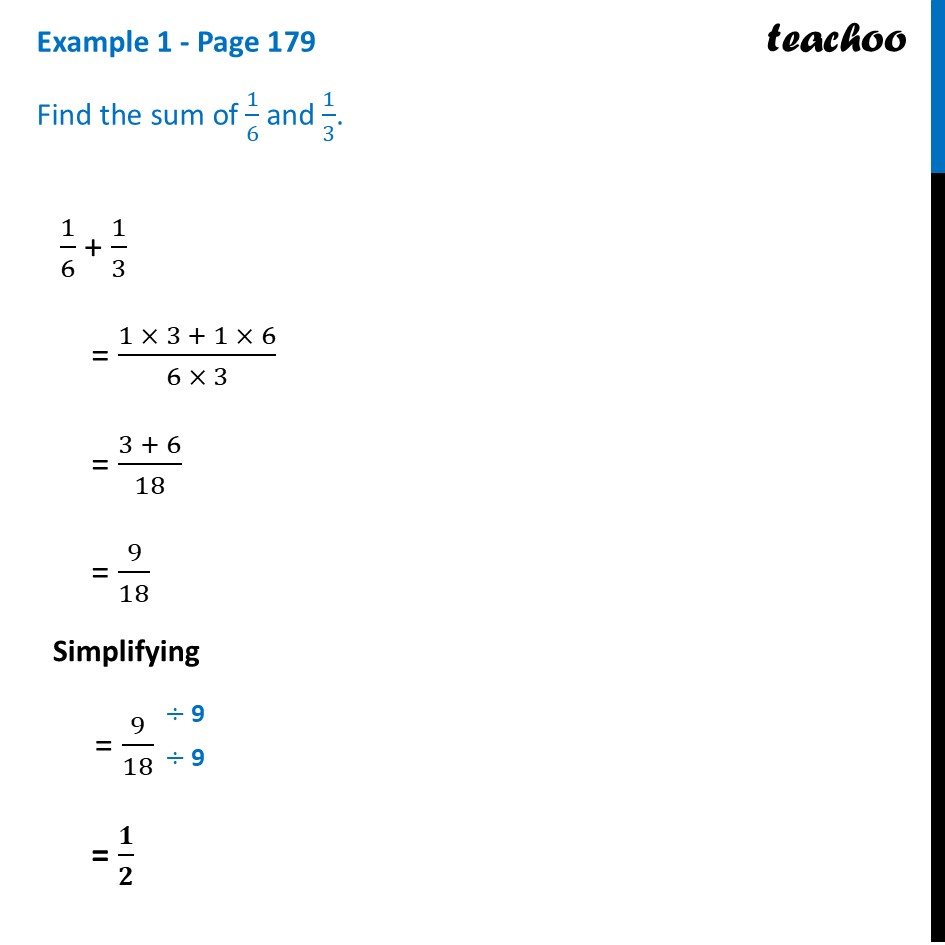 Find the sum of 1/6 and 1/3 - [Explained step by step] - Addition of F - Addition of Fractions