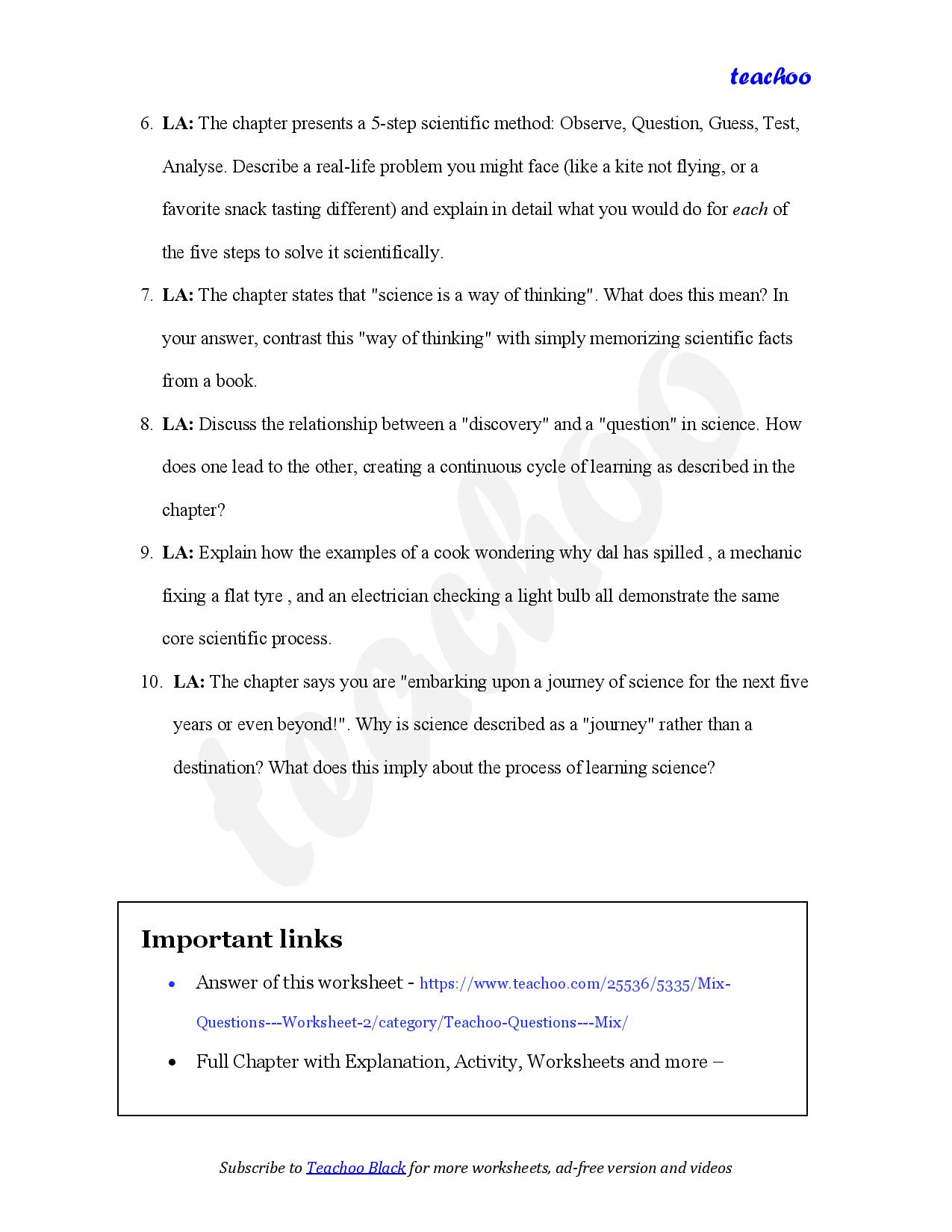 part 2 - Mix Questions - Worksheet 2 - Teachoo Questions - Mix - Chapter 1 Class 6 - The Wonderful World of Science (Curiosity) - Class 6