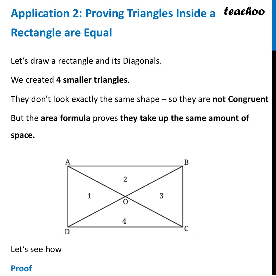 Application 2: Proving Triangles Inside a Rectangle are Equal - Teacho - Applications of Area of Triangle Formula