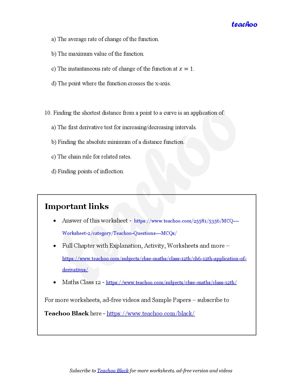 part 4 - MCQ - Worksheet 2 - Teachoo Questions - MCQs - Serial order wise - Chapter 6 Class 12 Application of Derivatives