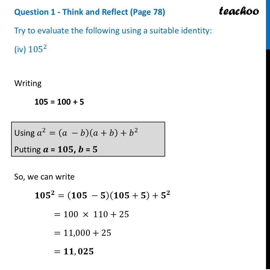 part 4 - Question 1 - Think and Reflect (Page 78) - Rewriting a2 - b2 Identity - Chapter 4 Class 9 - Exploring Algebraic Identities (Ganita Manjari I) - Class 9