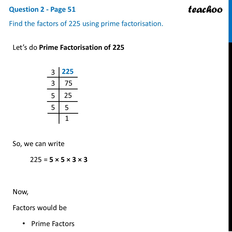 Find the factors of 225 using prime factorisation - Ganita Prakash - Prime Factorisation