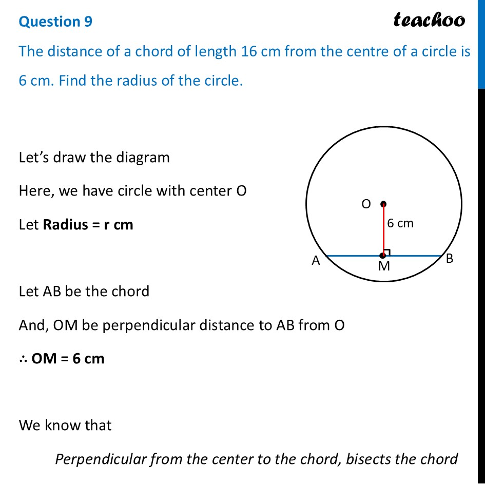 The distance of a chord of length 16 cm from the centre of a circle is - End-of-Chapter Exercises