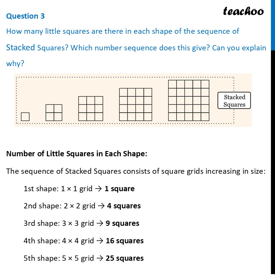 How many little squares are there in each shape of the sequence - Relation of Shape Sequences to Number Sequences