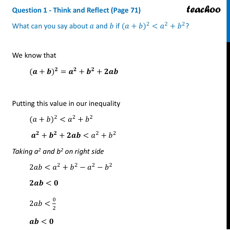 [Maths] What can you say about a and b if (a + b)^2 < a^2 + b^2? - Visualising Algebraic Identities