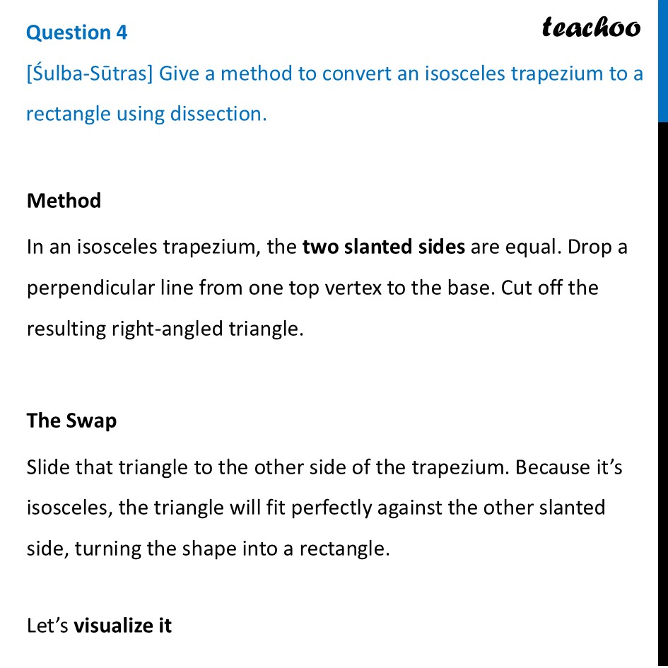 [Śulba-Sūtras] Give a method to convert an isosceles trapezium to - Figure it out - Page 169-170