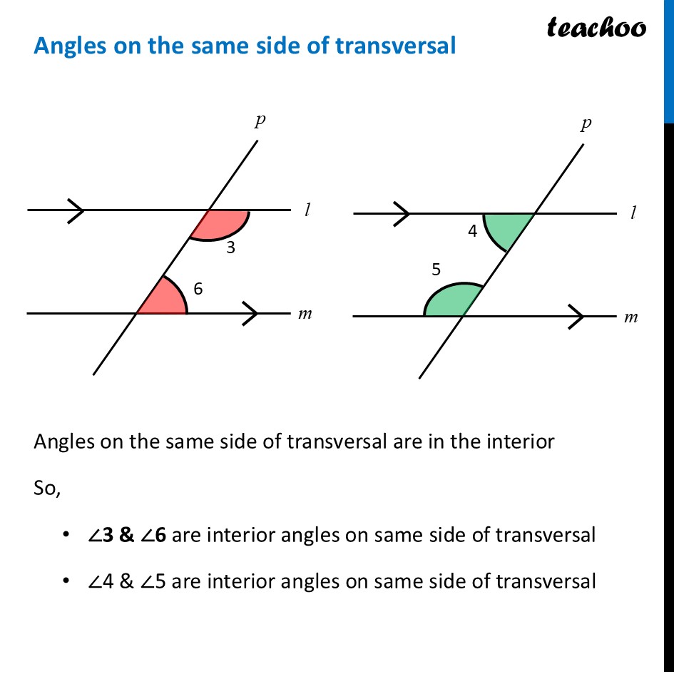 Interior angle on Same side of Transversal - Examples (with Questions) - Interior angle on Same side of Transversal