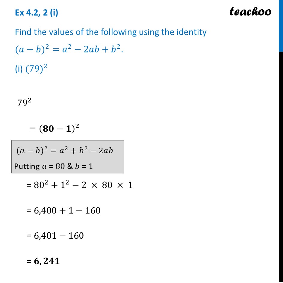 Find the values of the using the identity (a – b)^2 [Class 9 Ganita] - Exercise Set 4.2