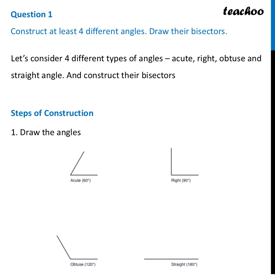 [Class 7] Construct at least 4 different angles. Draw their bisectors. - Figure it out - Pag 144, 145