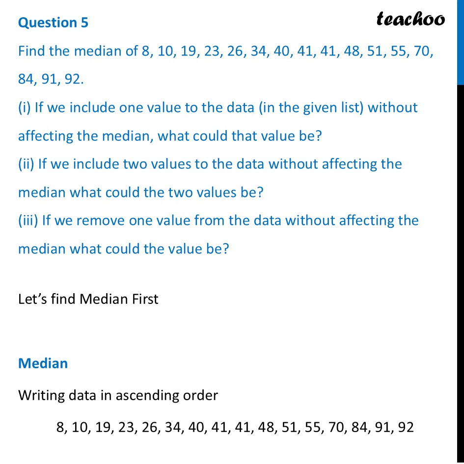 Find the median of 8, 10, 19, 23, 26, 34, 40, 41, 41, 48, 51, 55, 70 - Figure it out - Page 113-116