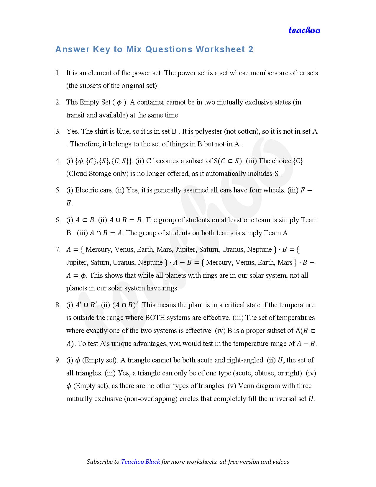part 5 - Mix Questions - Worksheet 2 - Teachoo Questions - Mix - Serial order wise - Chapter 1 Class 11 Sets