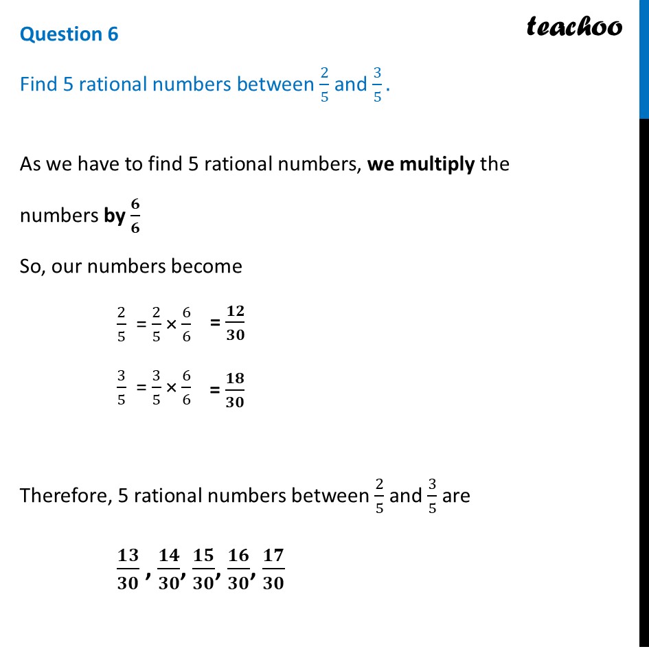 [Ganita Manjari Part 1] Find 5 rational numbers between 2/5 and 3/5 - End-of-Chapter Exercises