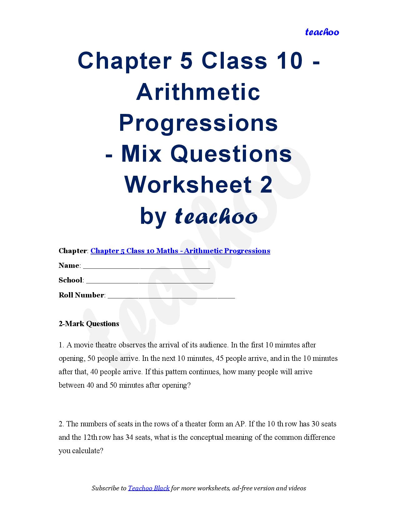 Arithmetic Progressions - Mix Q &ndash; Download PDF Worksheet (with answer) - Teachoo Questions - Mix